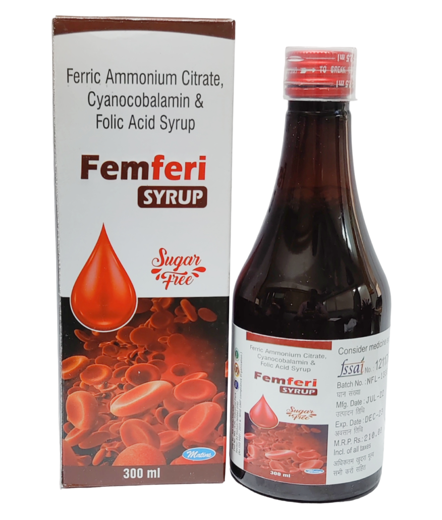 Ferric Ammonium Citrate 160mg + Folic Acid 0.5 mg + Cyanocobalamin 7.5mg per 15 ml Hematinic Syrup of Iron