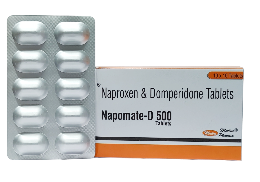 Naproxen Sodium 500MG + Domperidone 10mg Manufacturer Supplier in PCD Pharma Franchise