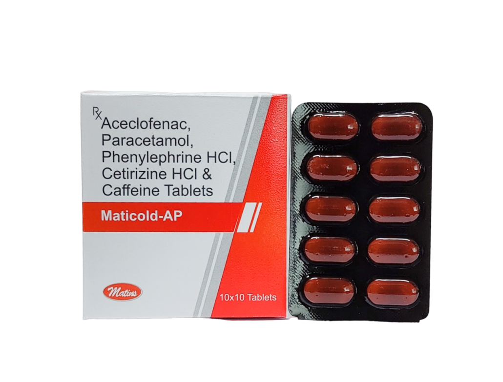 Aceclo 100mg + Para 325mg + Phenylephrine 5mg + Centrizine 10mg + Caffeine 25mg ANTI COLD WITH ACECLO PARA