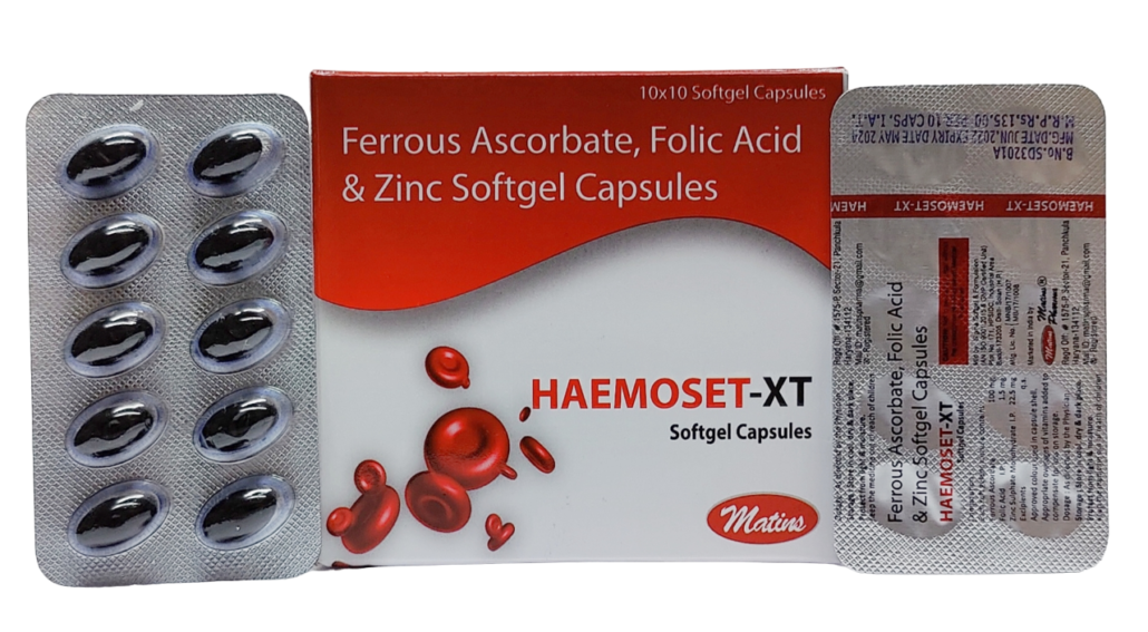 Ferrous Ascorbate 100mg + Zinc Sulphate 22.5mg + Folic Acid: 1.5 MG SOFTGELS