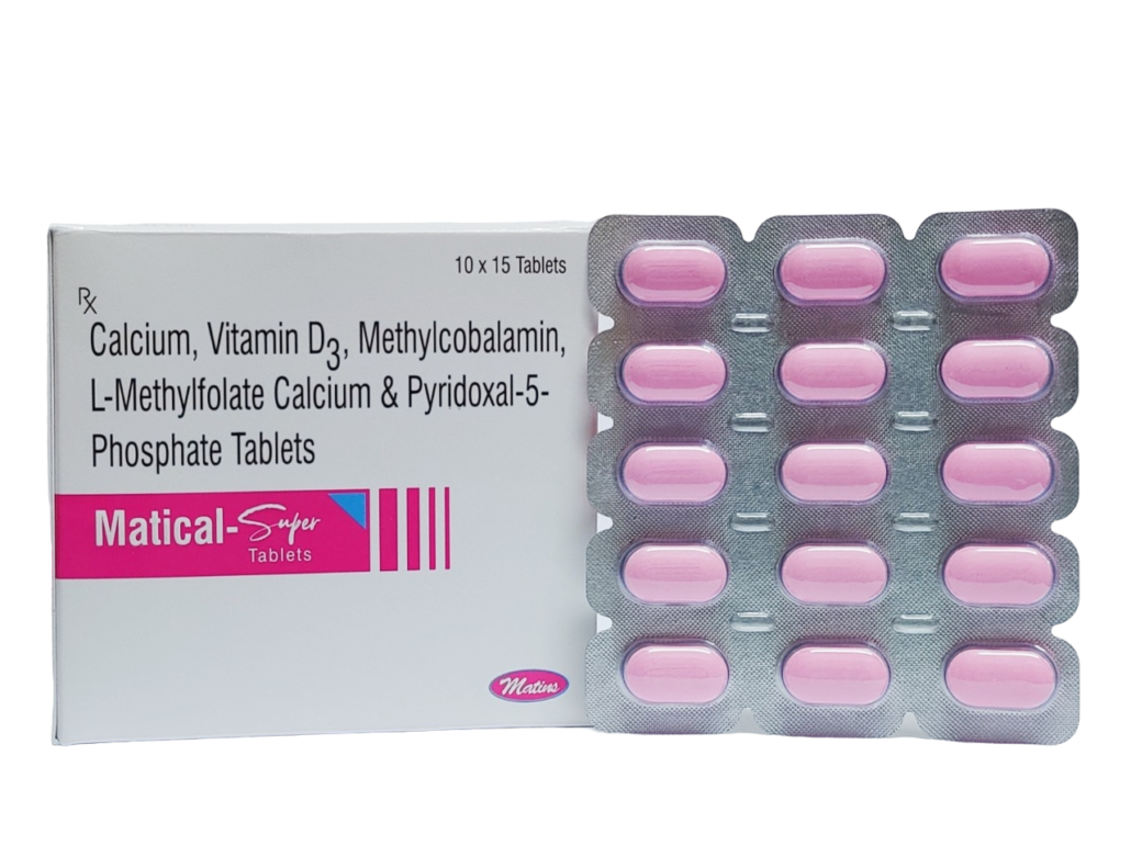 CALCIUM CARBONATE 1250 MG EQ. CALCIUM 500MG + VIT D3 2000 I.U + METHYLCOBALAMIN 1500MCG + L-METHYLFOLATE CALCIUM 1MG + PYRIDOXAL 5 PHOSPHATE 0.5MG